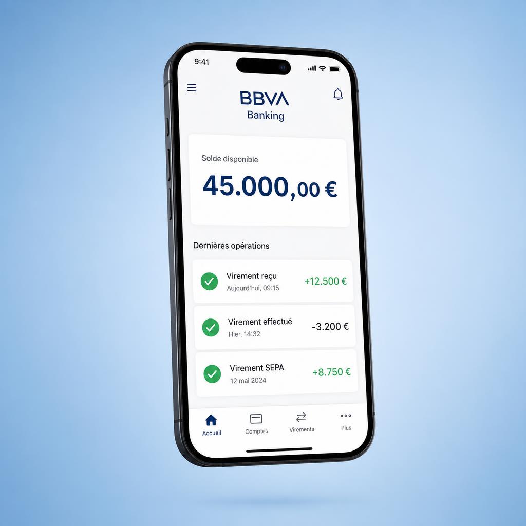 Application BBVA Banking sur iPhone — solde 45 000 €